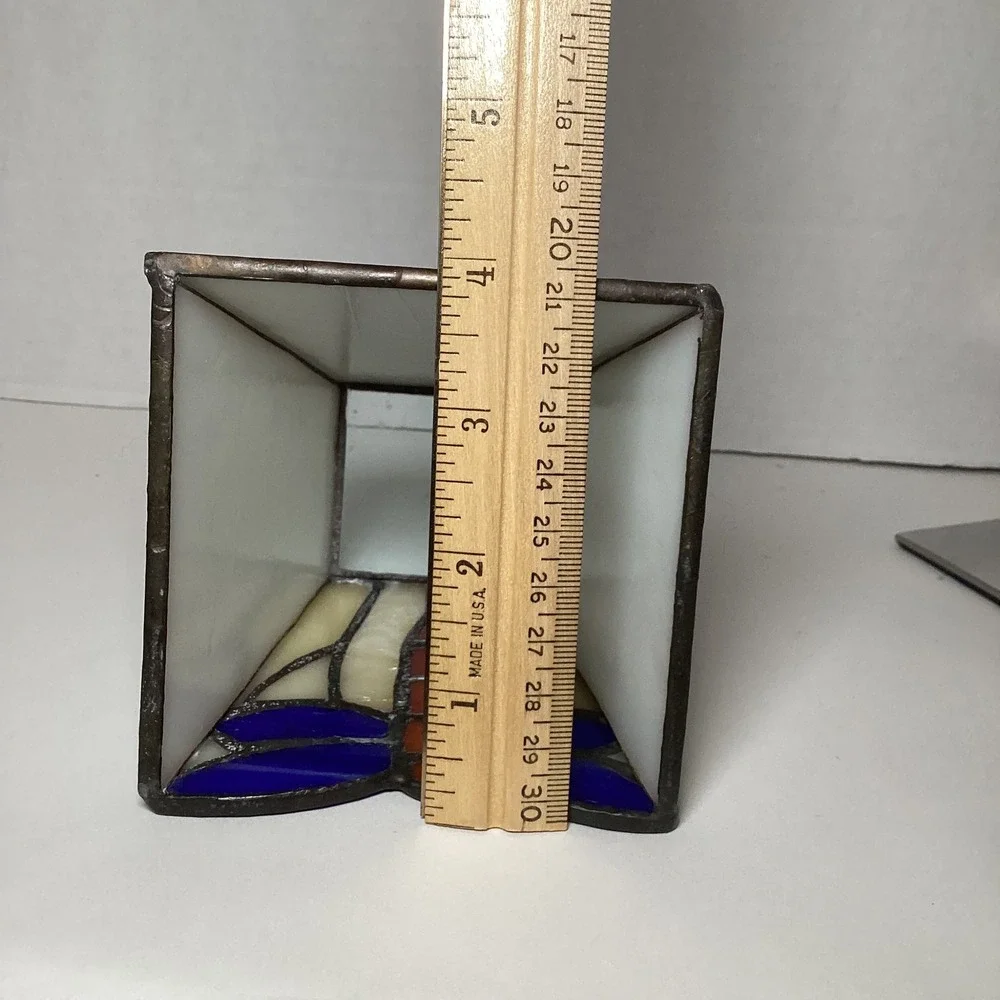 Handmade Stained Glass Dragonfly Holder and Pressed Flower Tulip Set Blue White